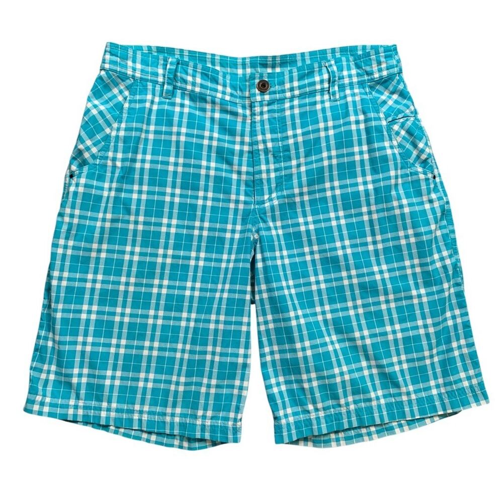 Lululemon Shorts Mens 34 Cyan Blue White Commission Flat Front Plaid Golf